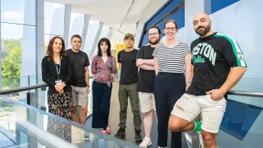 Left to right: A/Prof Marian Burr; A/Prof Tamas Fischer; Sienna Wu (Honours student); Nigel Heng (PhD student); Lachlan Bullman (PhD student); Dr Rachel Woodhouse (postdoctoral fellow); Zana Karimi Kurdistani (PhD student). Image: Nic Vevers/ANU